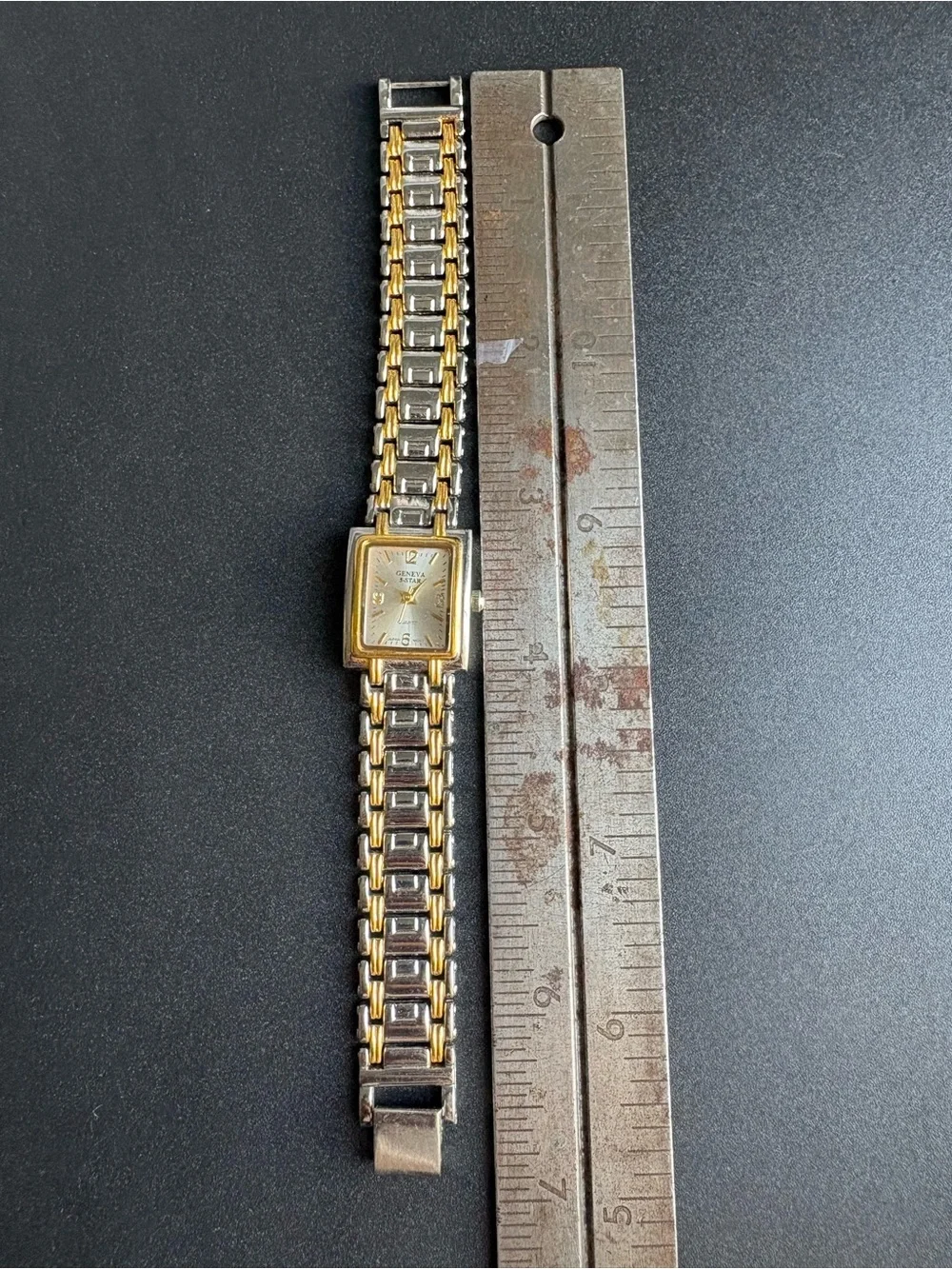 Geneva 5-Star Womens Two-Tone Square Face Quartz Watch - Gold & Silver